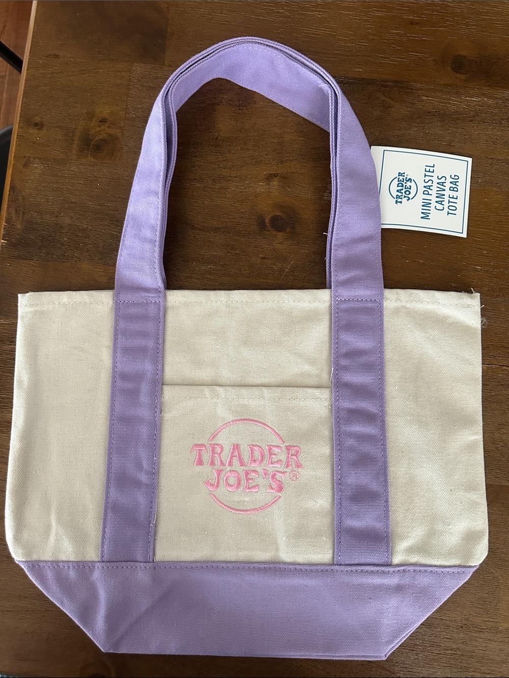 Lavender and pink Trader Joe's mini Canvas Tote Bag